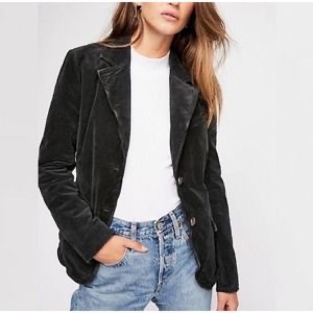 Free People Size M Byron Blazer Black Corduroy